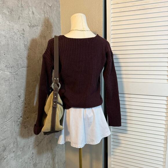 Preppy No Comment Cable Knit Purple V Neck Sweater - Picture 6 of 8